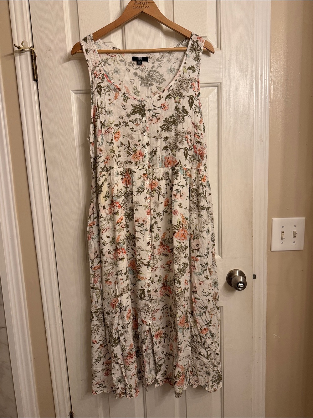 Frye Floral Scoop-Neck Maxi Dress in Cream and Peach